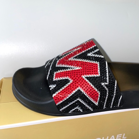 MICHAEL KORS Gilmore Jett Red Crystal Slide Sandal - Picture 7 of 9